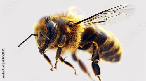 A stunning macro image of a bee flying, isolated on a transparent background, highlighting this incredible pollinator.