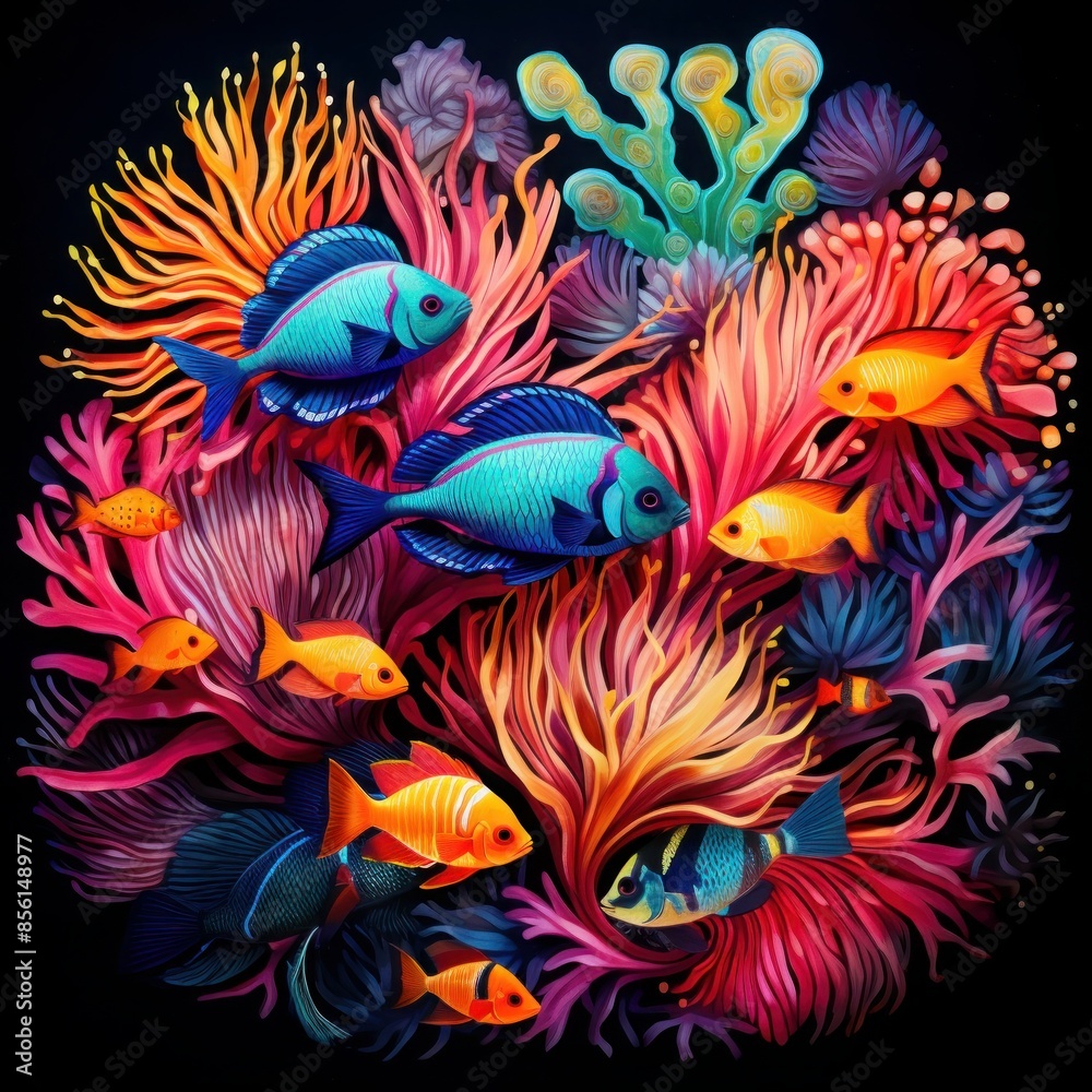 Life in a coral reef. Underwater sea world. Colorful tropical fish. Ecosystem Life in a coral reef. Underwater sea world. Colorful tropical fish. Ecosystem