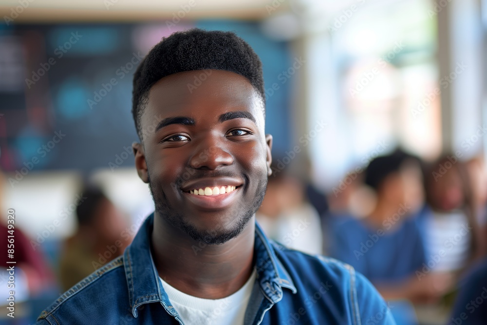 Young Man Smiling In Classroom Setting Young Man Smiling In Classroom Setting