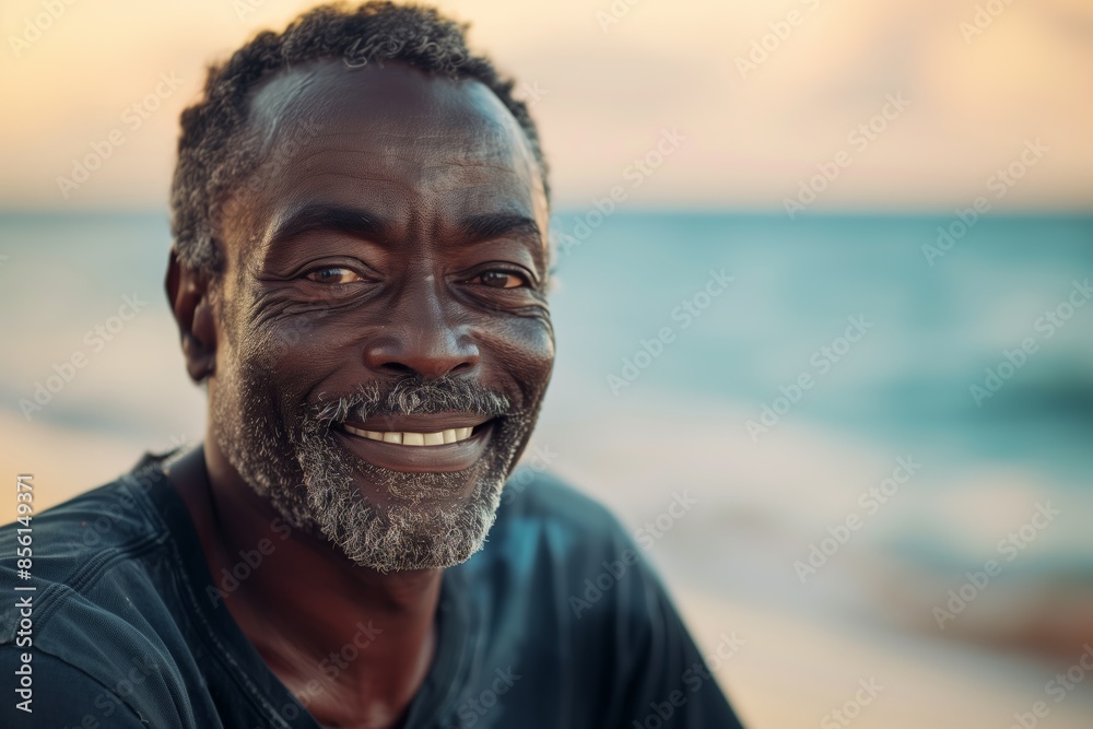 Joyful Man Enjoying Beach Sunset Joyful Man Enjoying Beach Sunset