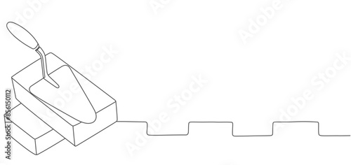 trowel and brick line art vector. building equipment element design