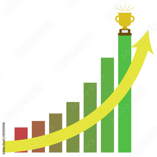 business graph with arrow. Reaching business goal.