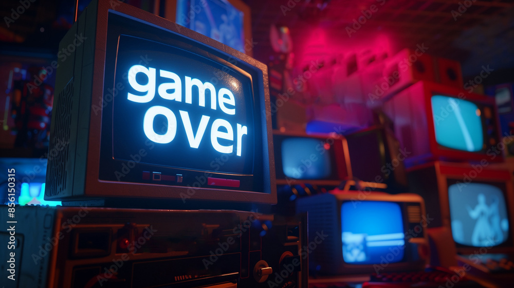 Retro gaming setup with game over screen Stock Illustration | Adobe Stock