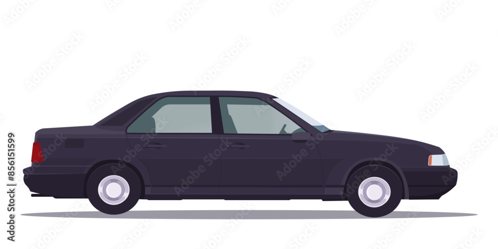 Illustration of a black sedan car on a white background. Concept of transportation. Vector illustration