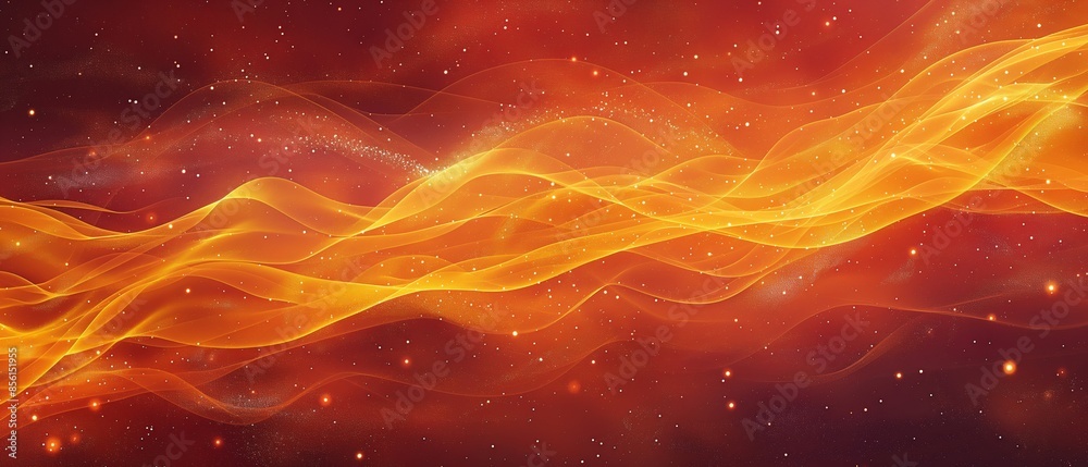 A long orange wave with stars in the background. Digital particles wave and light abstract background A long orange wave with stars in the background. Digital particles wave and light abstract background