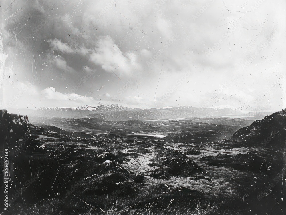 Fototapeta premium old photograph of a landscape in black and white in high resolution and quality