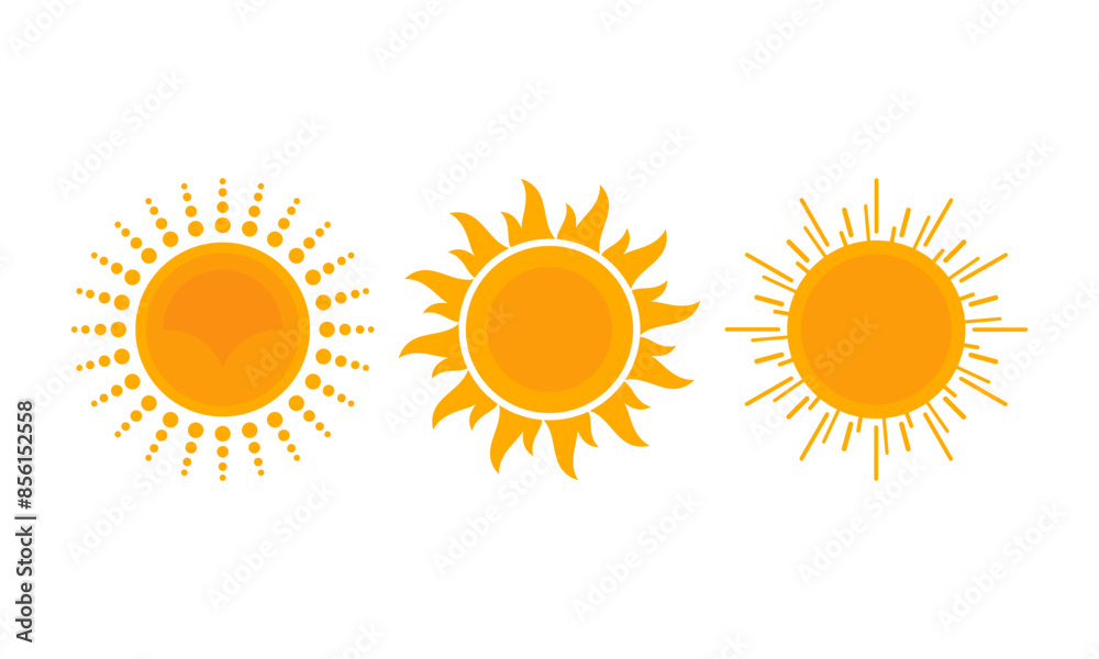 Set of Sun Icons Collection Flat Design Vector Isolated on White Background Set of Sun Icons Collection Flat Design Vector Isolated on White Background