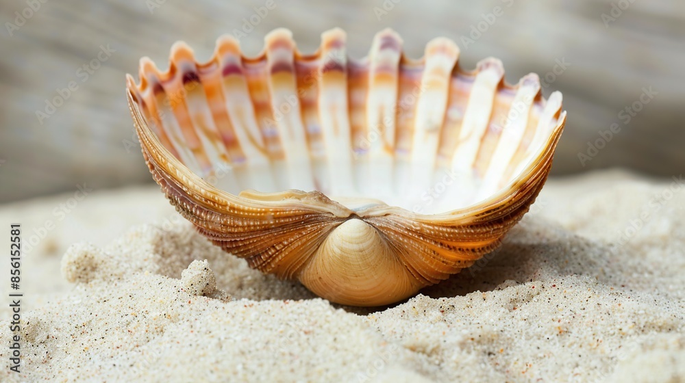 Empty cockleshell on beach sand Empty cockleshell on beach sand