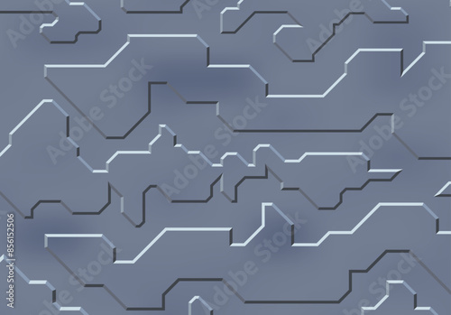 Background with metallic panels texture, wires and circuit. Spaceship hull wall, technology background