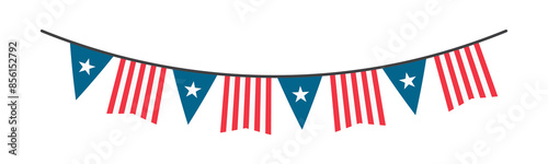 American flag garland illustration. USA flag bunting PNG file	