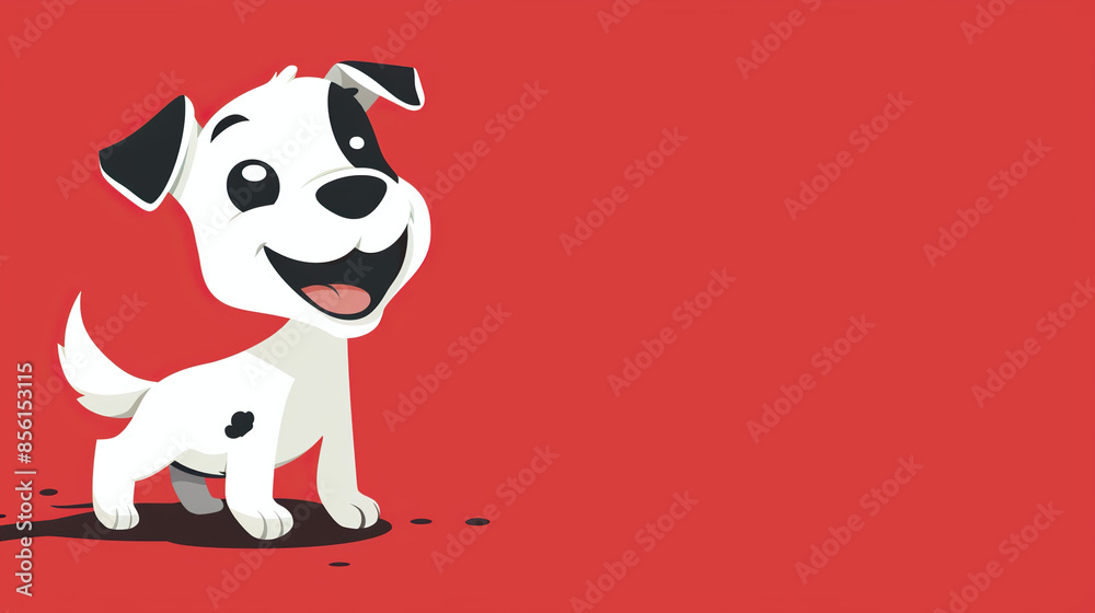 Naklejka premium Happy Cartoon Dog Wagging Its Tail On isolate red background