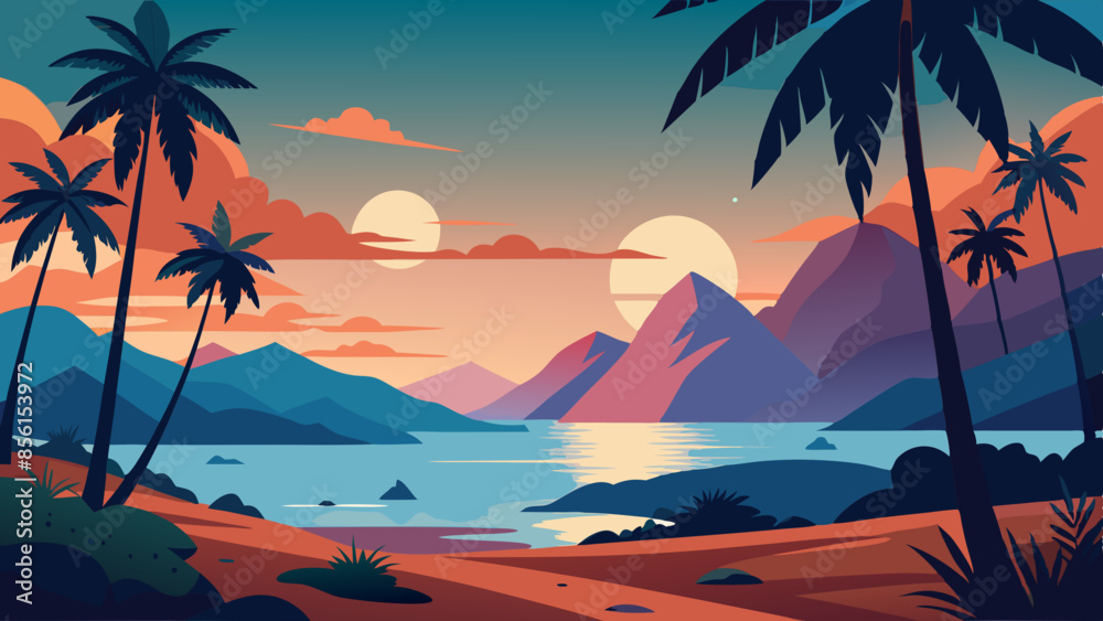 Fototapeta premium Tropical landscape background for zoom vector illustration