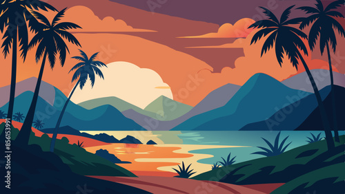 Tropical landscape background for zoom vector illustration 