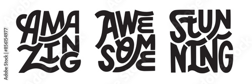 Set of hand lettering words with positive message. Vector hand written lettering clip art.