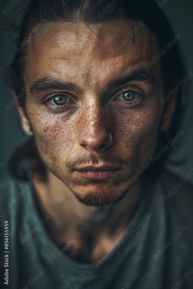 A close-up of a man with multiple freckles on his face A close-up of a man with multiple freckles on his face