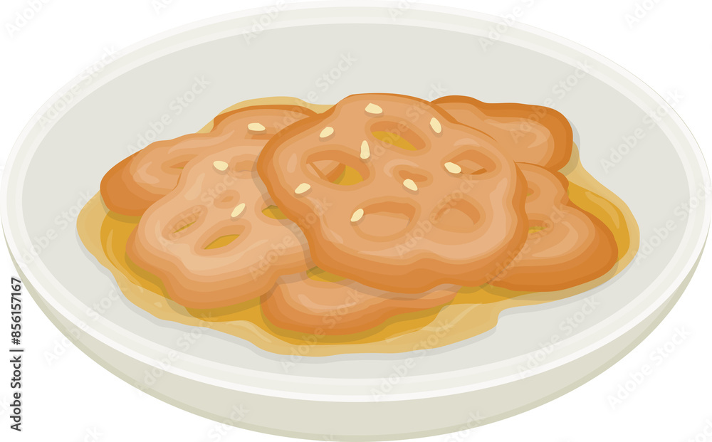 Illustration of Yeongeun Jorim, Korean Braised Lotus Roots Illustration of Yeongeun Jorim, Korean Braised Lotus Roots