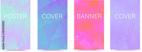 Set of modern polygonal covers Abstract vector posters with geometric pattern Trendy multicolored templates for ads, announcements, presentations A collection of colorful postcards for your business