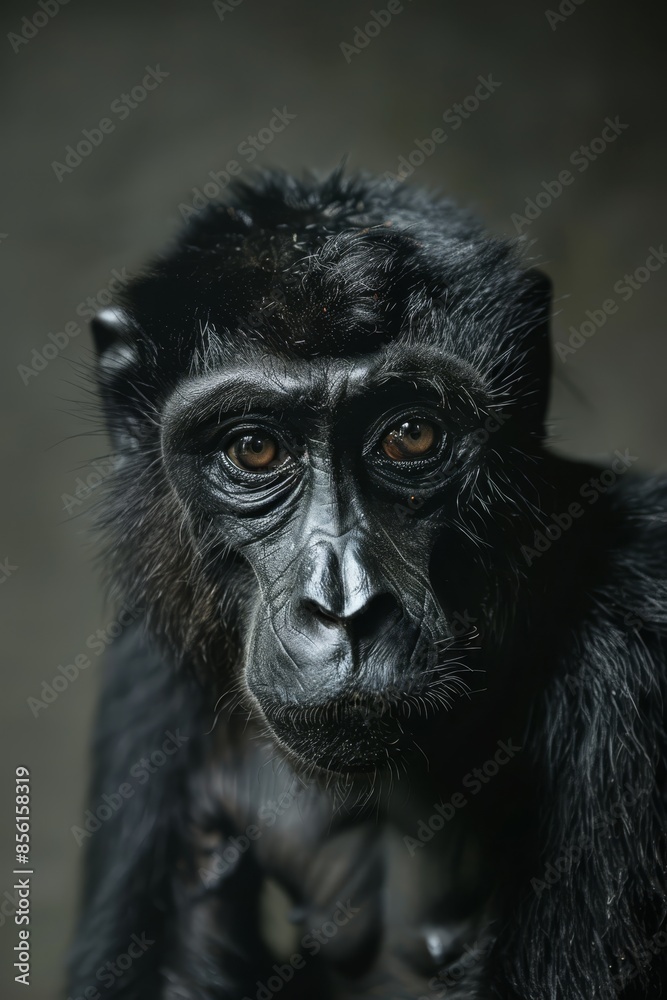A close-up of a monkey's face with one eye half-closed and the other squinting A close-up of a monkey's face with one eye half-closed and the other squinting