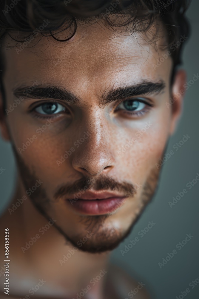 A tight shot of a bearded man's face with freckles dotting his skin and framing his blue eyes The left side is visible, the right side hidden A tight shot of a bearded man's face with freckles dotting his skin and framing his blue eyes The left side is visible, the right side hidden