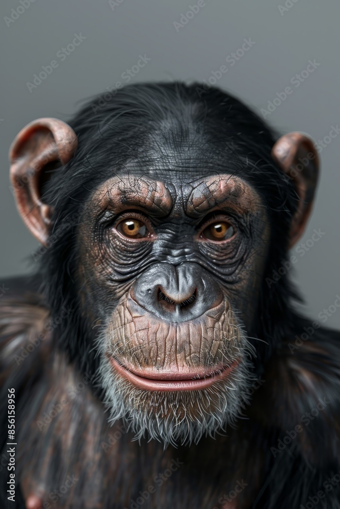 A close-up of a monkey's face with a serious expression A close-up of a monkey's face with a serious expression