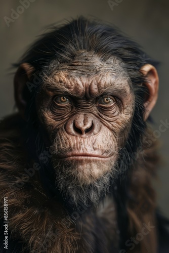  A close-up of a monkey's face with a serious expression © Jevjenijs