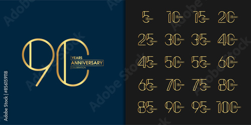 Set of premium anniversary logotype. Golden anniversary celebration emblem design for company profile, leaflet, magazine, brochure, web, banner, invitation or greeting card.