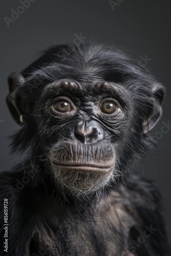  A monkey's face, with one eye open and the other half concealed by the back of its head © Jevjenijs