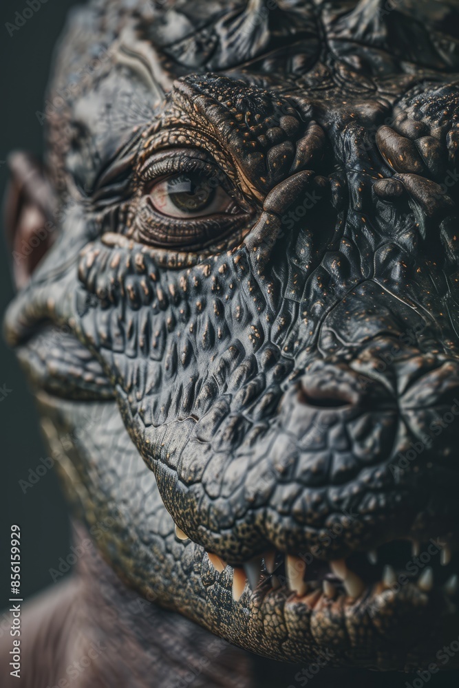 an animal head embedded within, mid-forehead, and a plant growing in the upper facial hollow an animal head embedded within, mid-forehead, and a plant growing in the upper facial hollow