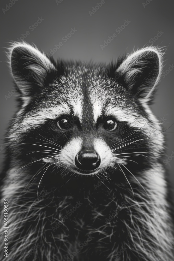 A monochrome image of a raccoon gazing sadly into the camera, foreground featuring a blurred raccoon A monochrome image of a raccoon gazing sadly into the camera, foreground featuring a blurred raccoon