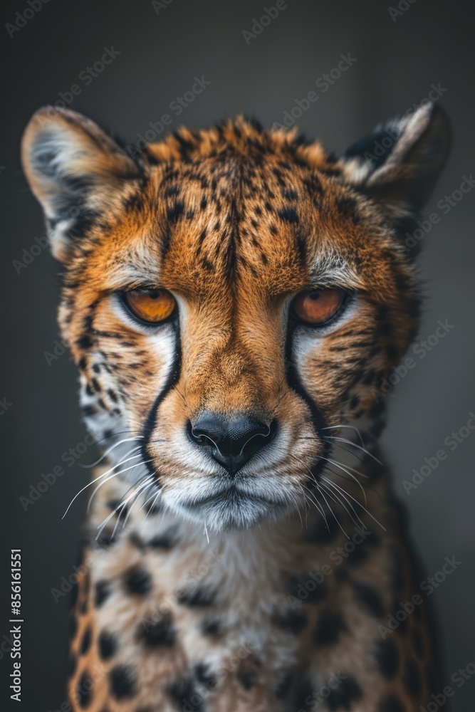 A tight shot of a cheetah's expressionary face, its eyes radiating intense focus A tight shot of a cheetah's expressionary face, its eyes radiating intense focus