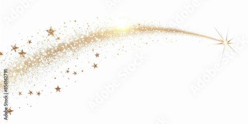 A captivating image capturing the brilliance of a shooting star as it streaks across a blank white canvas, leaving behind a graceful trail adorned with festive star sprinkles.
