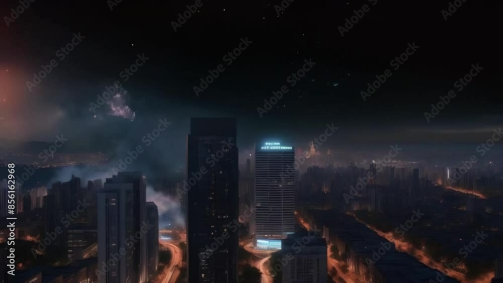 custom made wallpaper toronto digitala night scene of a city skyline illuminated by a colorful fireworks display.