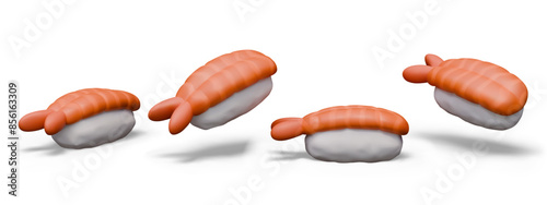 Shrimp nigiri in realistic style. Colorful dish for seafood menu