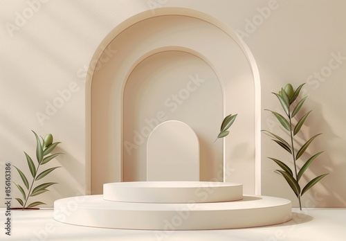 Minimalist Product Display with Arches and Greenery