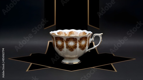 Antique Teacup Isolated on Black Banner Style Background