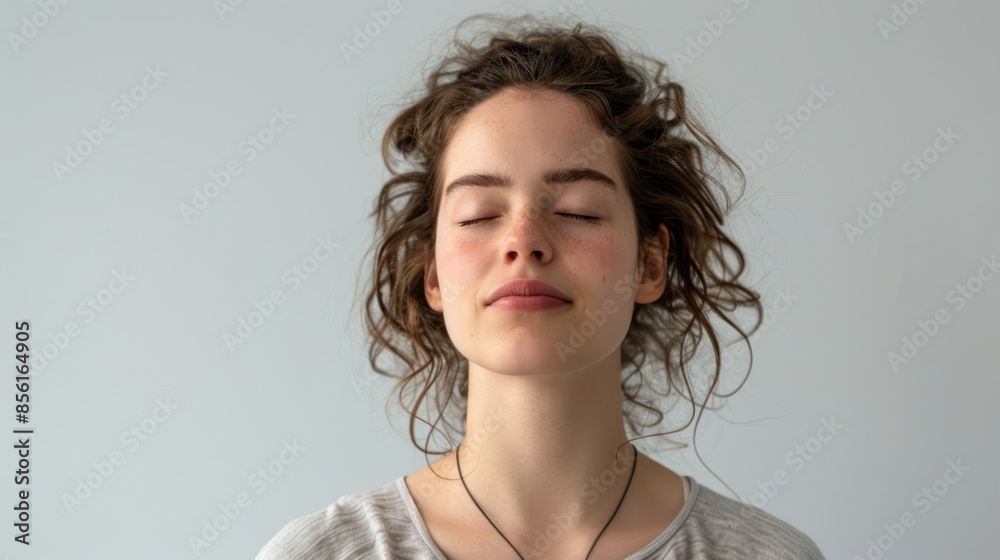 A captivating portrait of a woman with a serene expression, emanating inner peace. isolated white background A captivating portrait of a woman with a serene expression, emanating inner peace. isolated white background