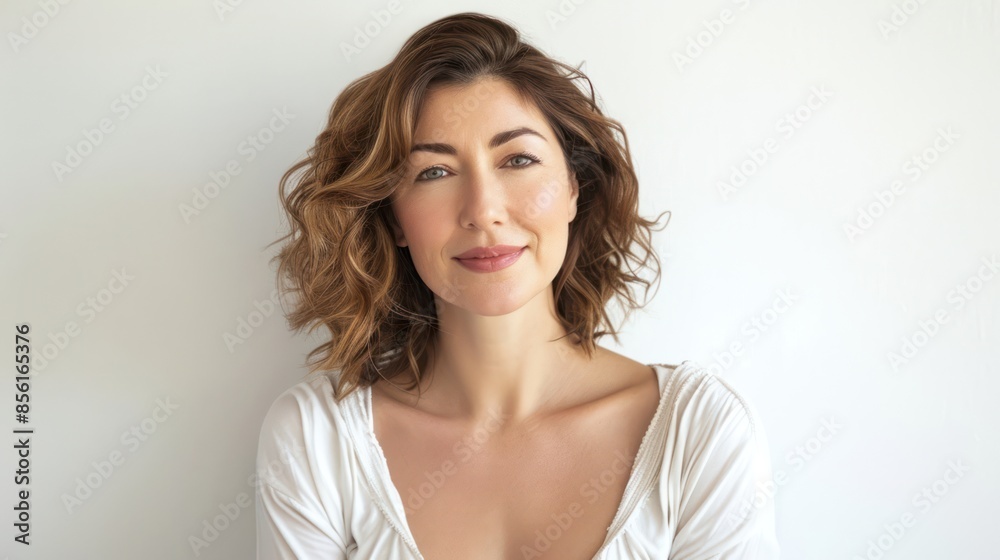 A captivating woman with a serene smile, embodying inner confidence and tranquility. isolated white background A captivating woman with a serene smile, embodying inner confidence and tranquility. isolated white background