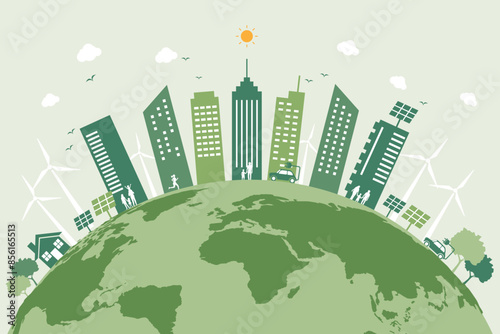 Environmental, social, and governance. esg save green energy and sustainable. ecology city in world background. vector illustration flat design.