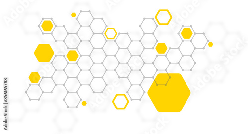 Abstract geometric shape of yellow and gray hexagons and lines, symbolizing technology, innovation connectivity for presentations, tech projects, modern design concepts