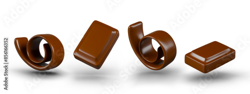 Rectangular chocolate candy, spiral shavings in different positions