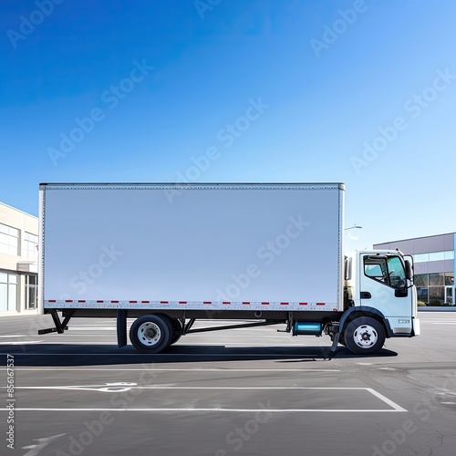 Sleek Modern White Delivery Truck Parked in Urban Setting with Green Trees: A High-Quality Stock Image