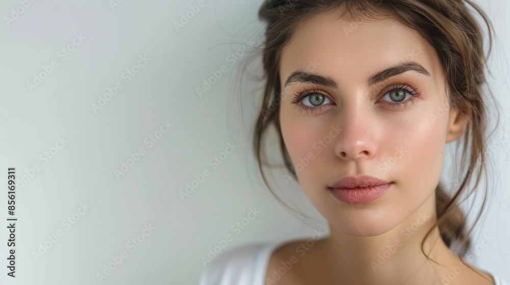 A striking portrait of a woman with mesmerizing eyes, captivating attention effortlessly. isolated white background A striking portrait of a woman with mesmerizing eyes, captivating attention effortlessly. isolated white background