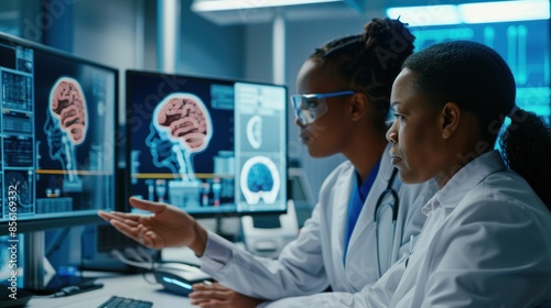 Medical professionals analyzing brain scans