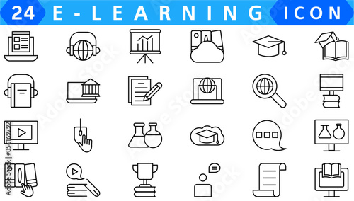 E-learning line icons collection. Education, school, knowledge, online education icons. UI icon set. Thin outline icons pack. Vector illustration