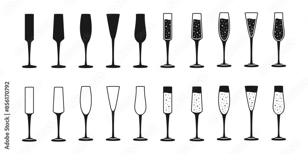 champagne glass icon set. vector illustration isolated on white background. champagne glass icon set. vector illustration isolated on white background.