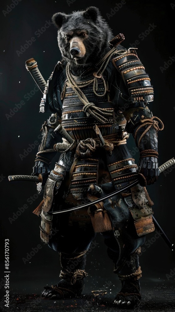 A samurai bear dressed in traditional armor, armed with a sword and bow and arrow, ready to protect his land and people. A samurai bear dressed in traditional armor, armed with a sword and bow and arrow, ready to protect his land and people.