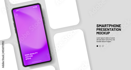 Realistic smartphone mockup. Mobile phone vector with isolated on white background. Device front view. 3D mobile phone with shadow. Realistic, high quality smart phone mockup for ui ux presentation.