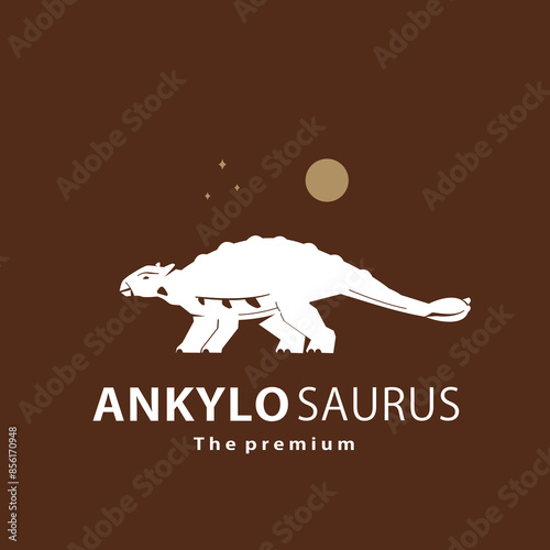 vintage hipster dinosaur, ankylosaurus logo vector silhouette art icon