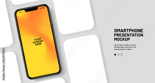Realistic smartphone mockup. Mobile phone vector with isolated on white background. Device front view. 3D mobile phone with shadow. Realistic, high quality smart phone mockup for ui ux presentation.