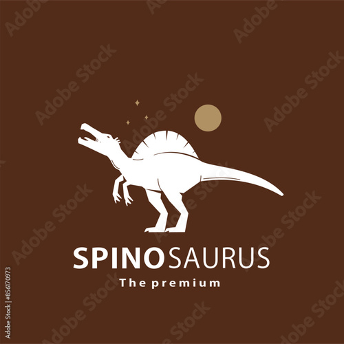 vintage hipster dinosaur, spinosaurus logo vector silhouette art icon
